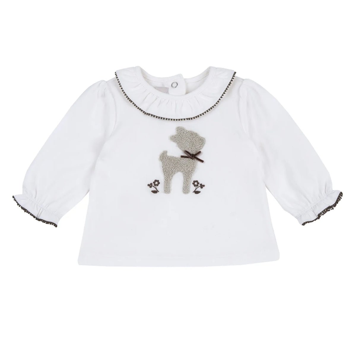 Girls White Embellished Round Neck Top
