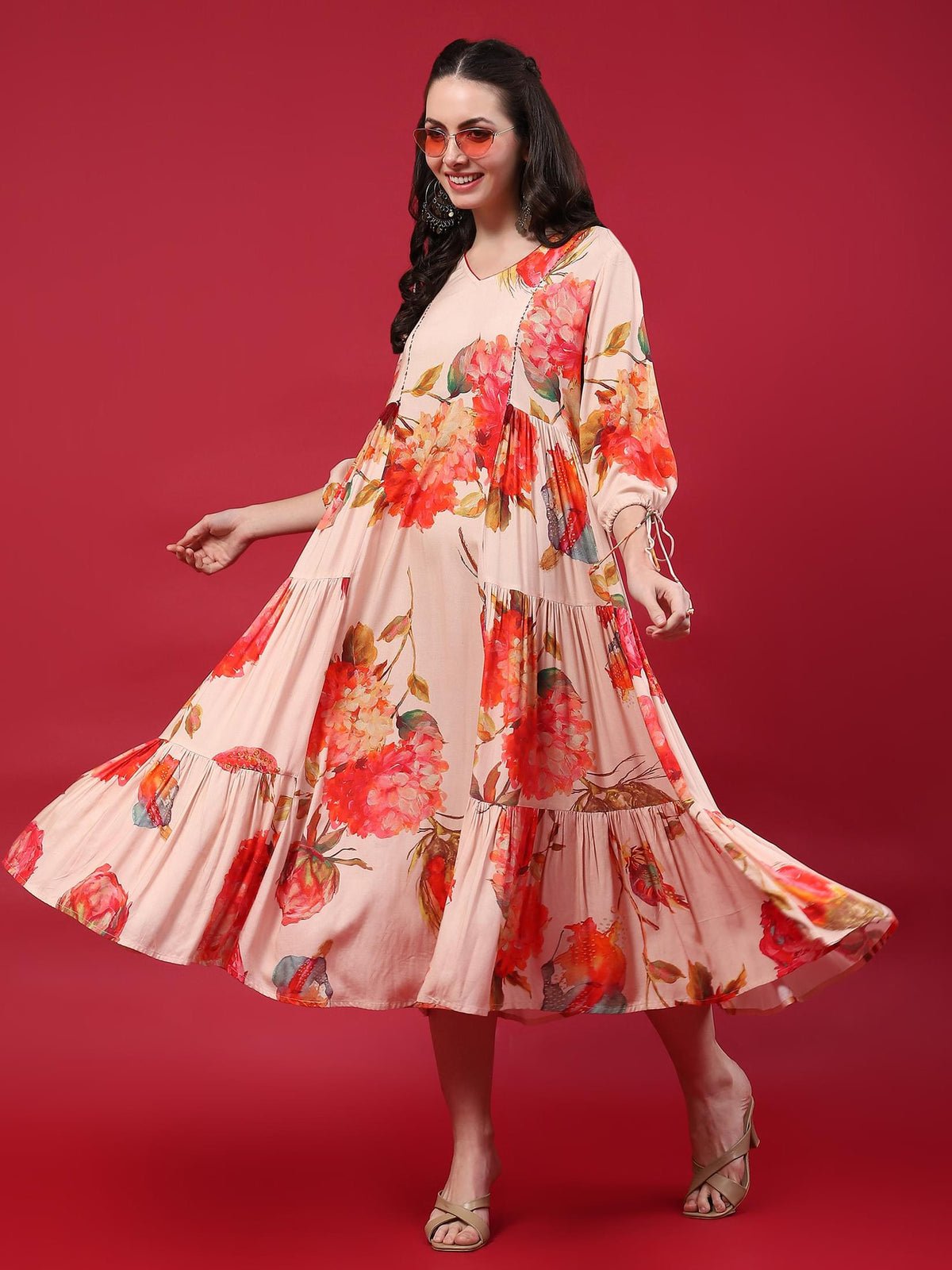 Women Peach Floral Printed Dress