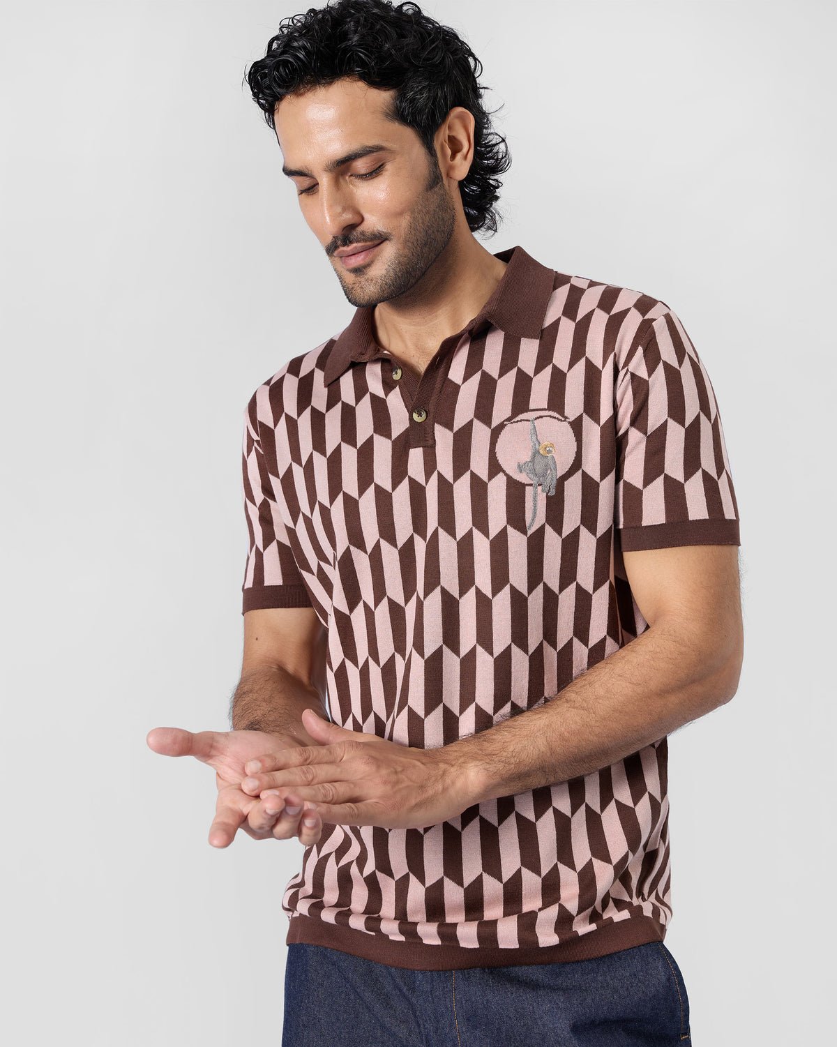Langur Polo T-Shirt - Brown & Pink