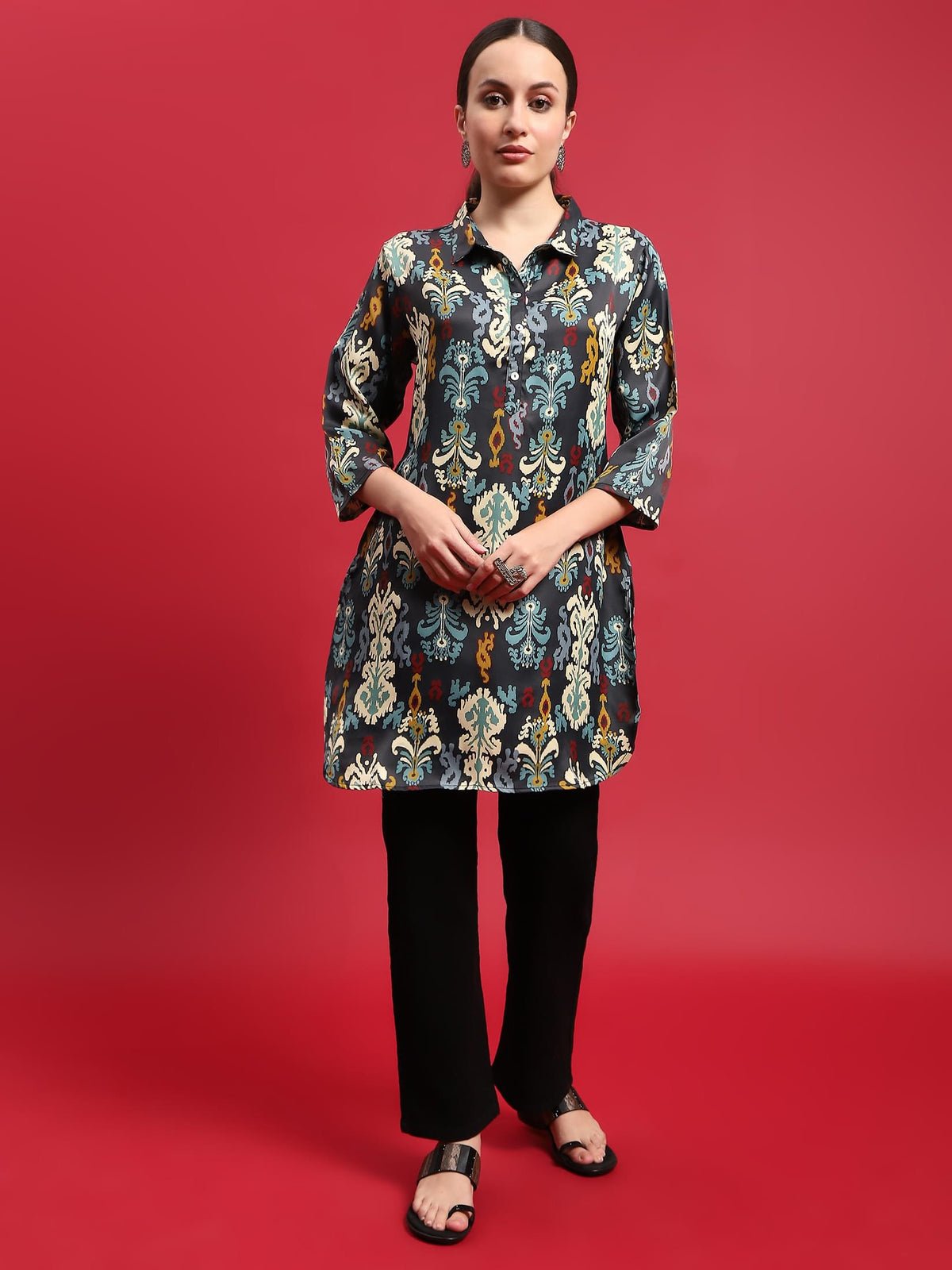 Women Polyester Multicolor Aztec Print Kurti