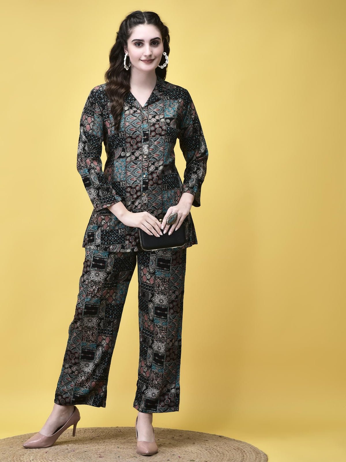 Women Viscose Multicolor Geometric Print Co-Ord Set