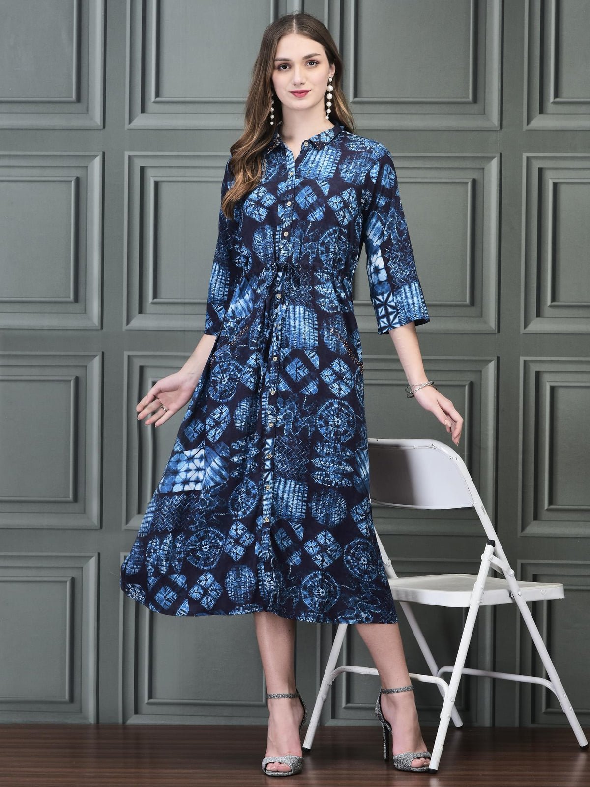 Women Liva Indigo Geometric Print Dress
