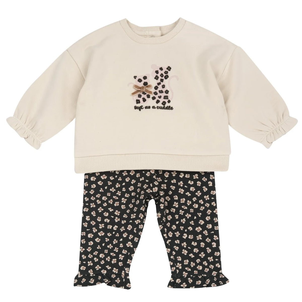 Girls Beige & Grey Applique Sweatshirt with Leggings