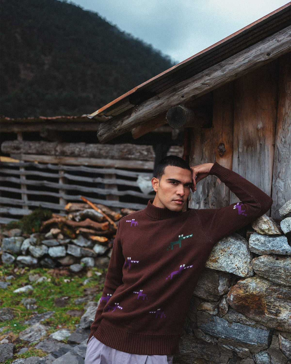 Crew Neck Sweater - Brown