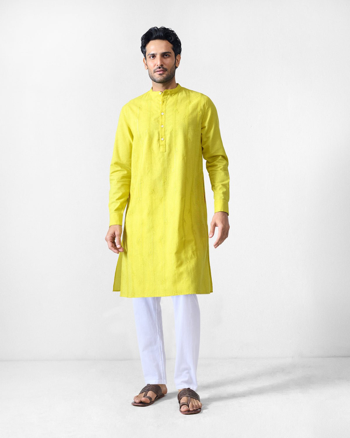 Ibn Kurta - Chartreuse Embroidered