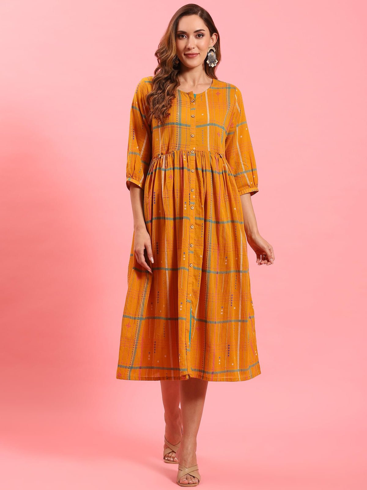 Women Orange Aztech Printed Dress