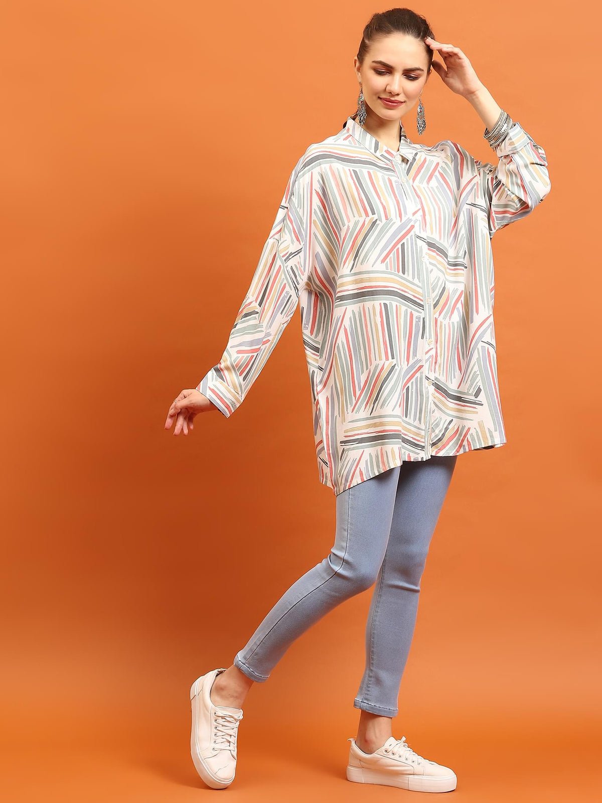 Women White Abstract Printed Shirt