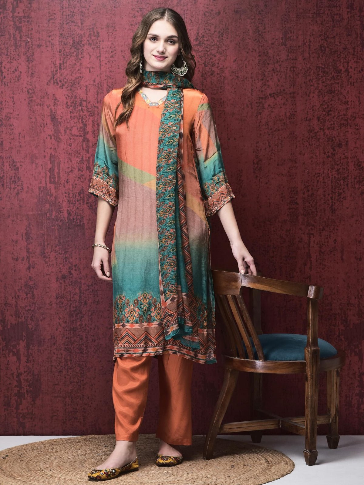 Women Straight Multicolor Kurta Comfort Pant Dupatta