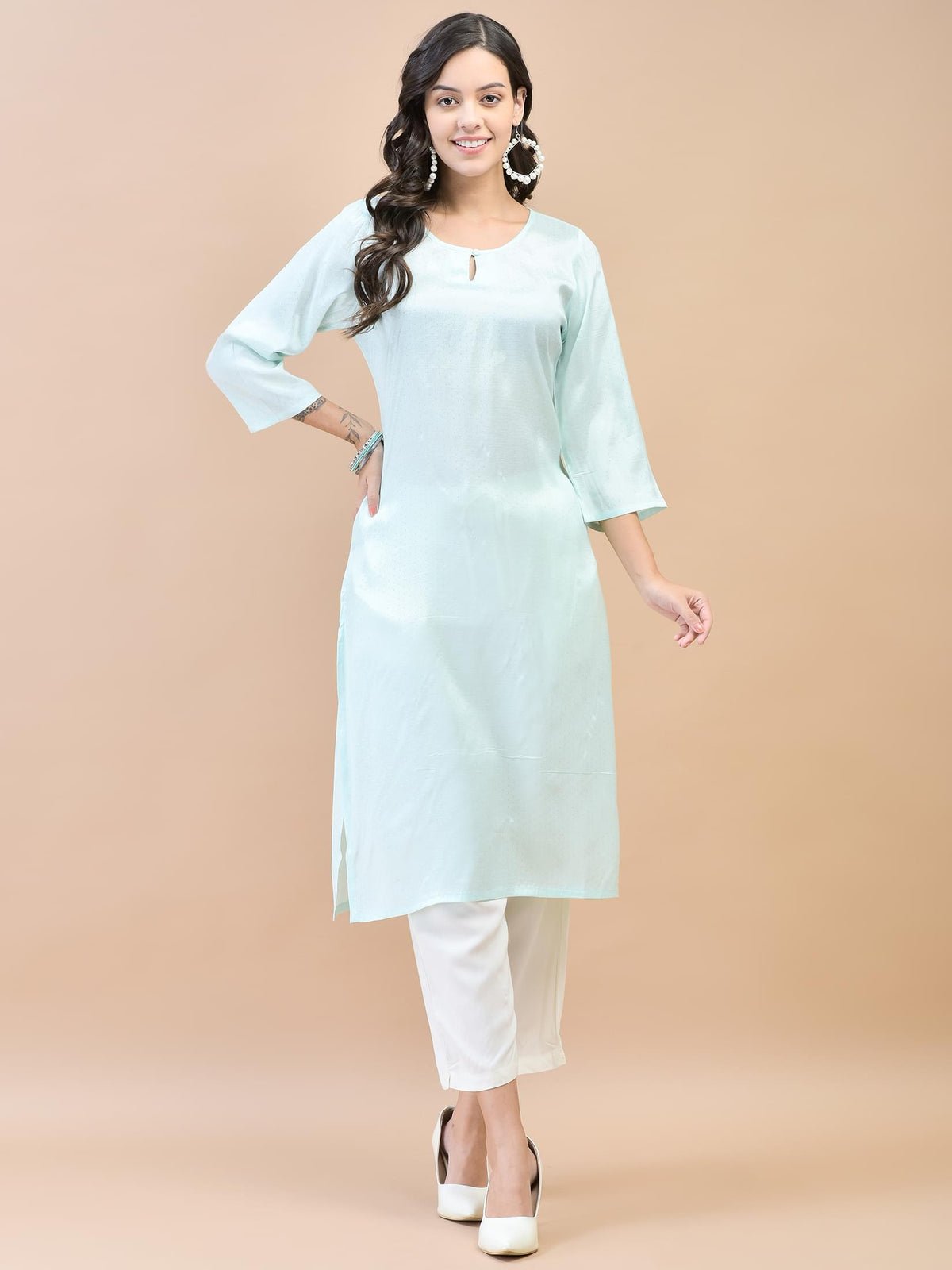 Women Shantoon Blue Solid Kurta