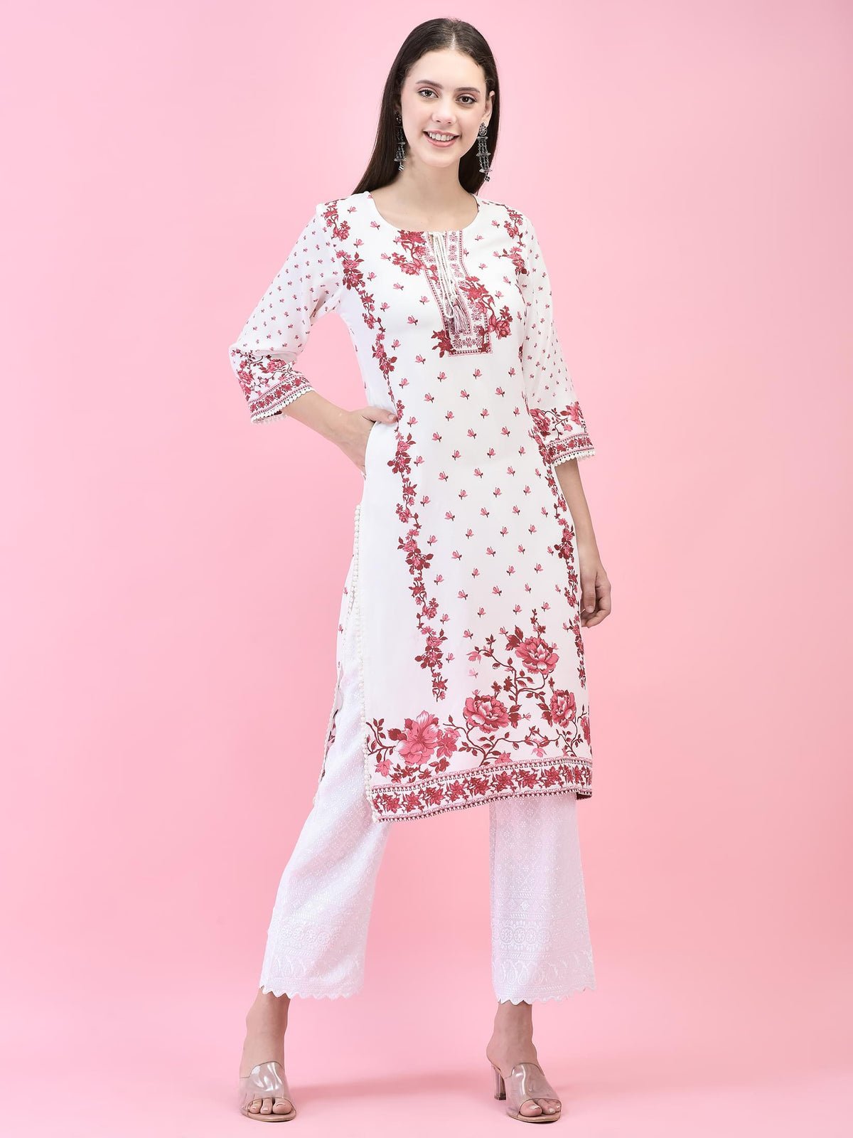 Women Liva (Rayon) Maroon Floral Print Kurta