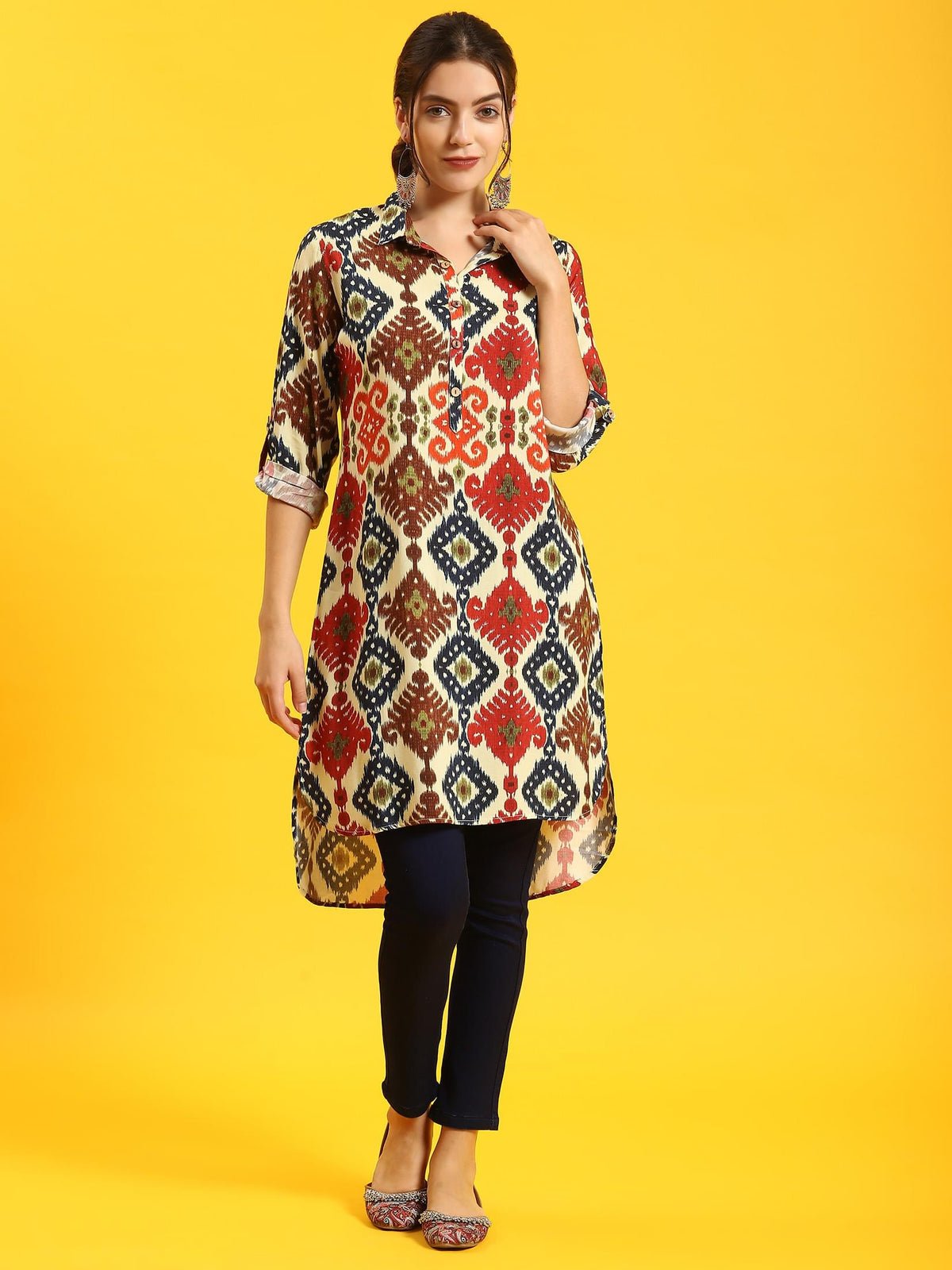 Women Multicolor Ikat Print Kurta