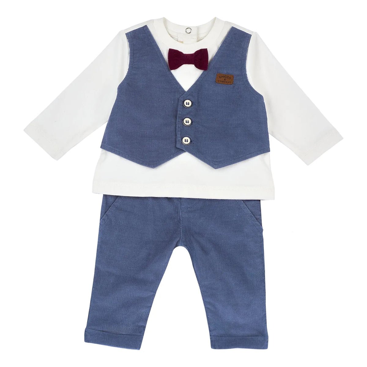 Boys White & Blue Corduroy T-shirt with Trouser