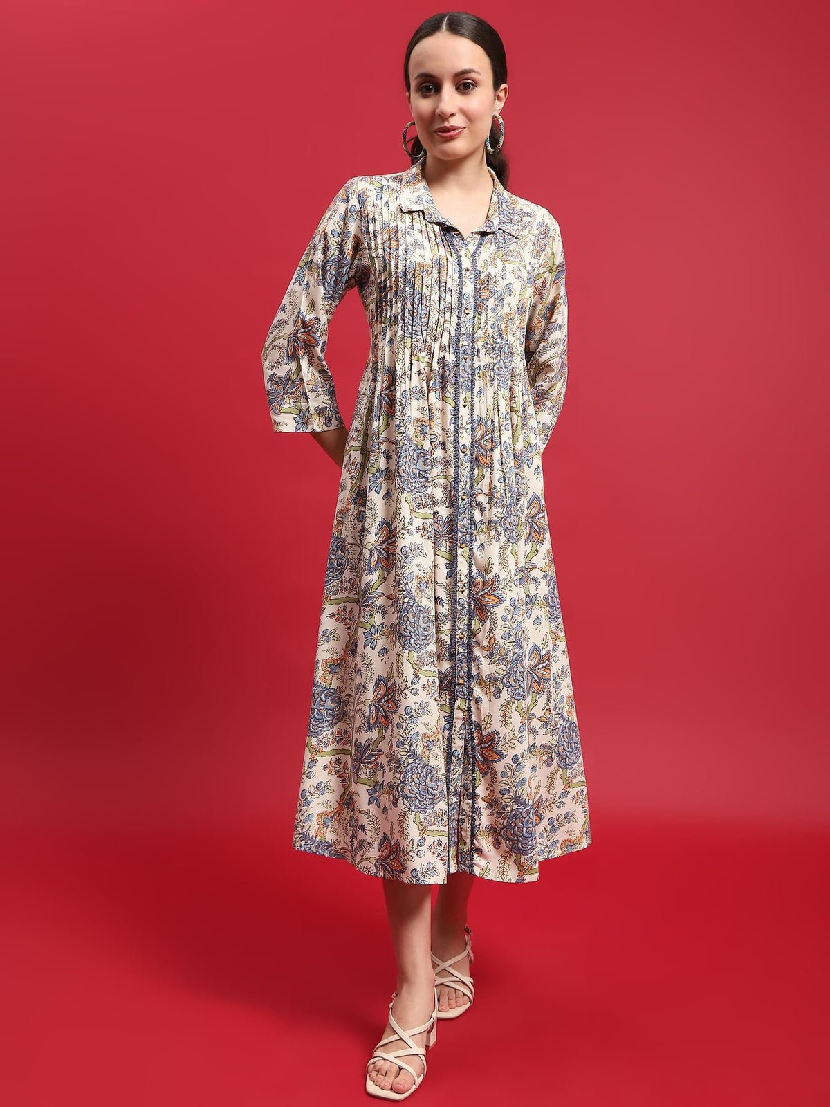 Women Liva (Rayon) Multicolor Floral Print Dress