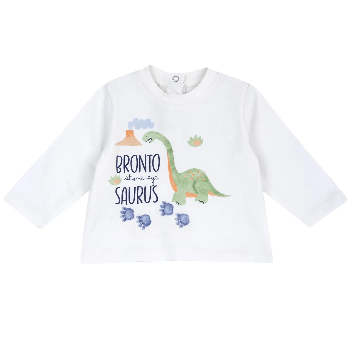 Boys White Dino Typography Printed T-shirt