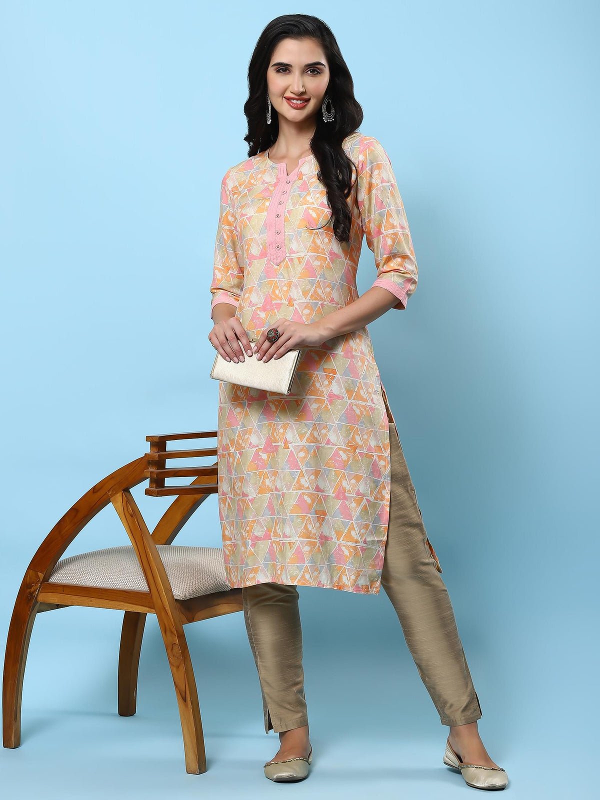 Women Orange Abstract Printed Kurta