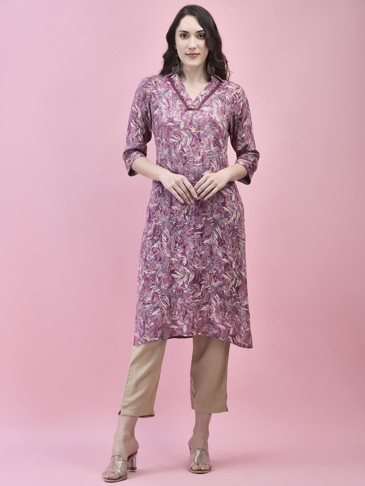 Women Liva Rayon Purple Floral Print Kurta