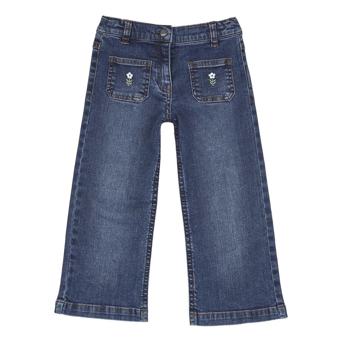 Girls Medium Blue Solid Denim Jeans
