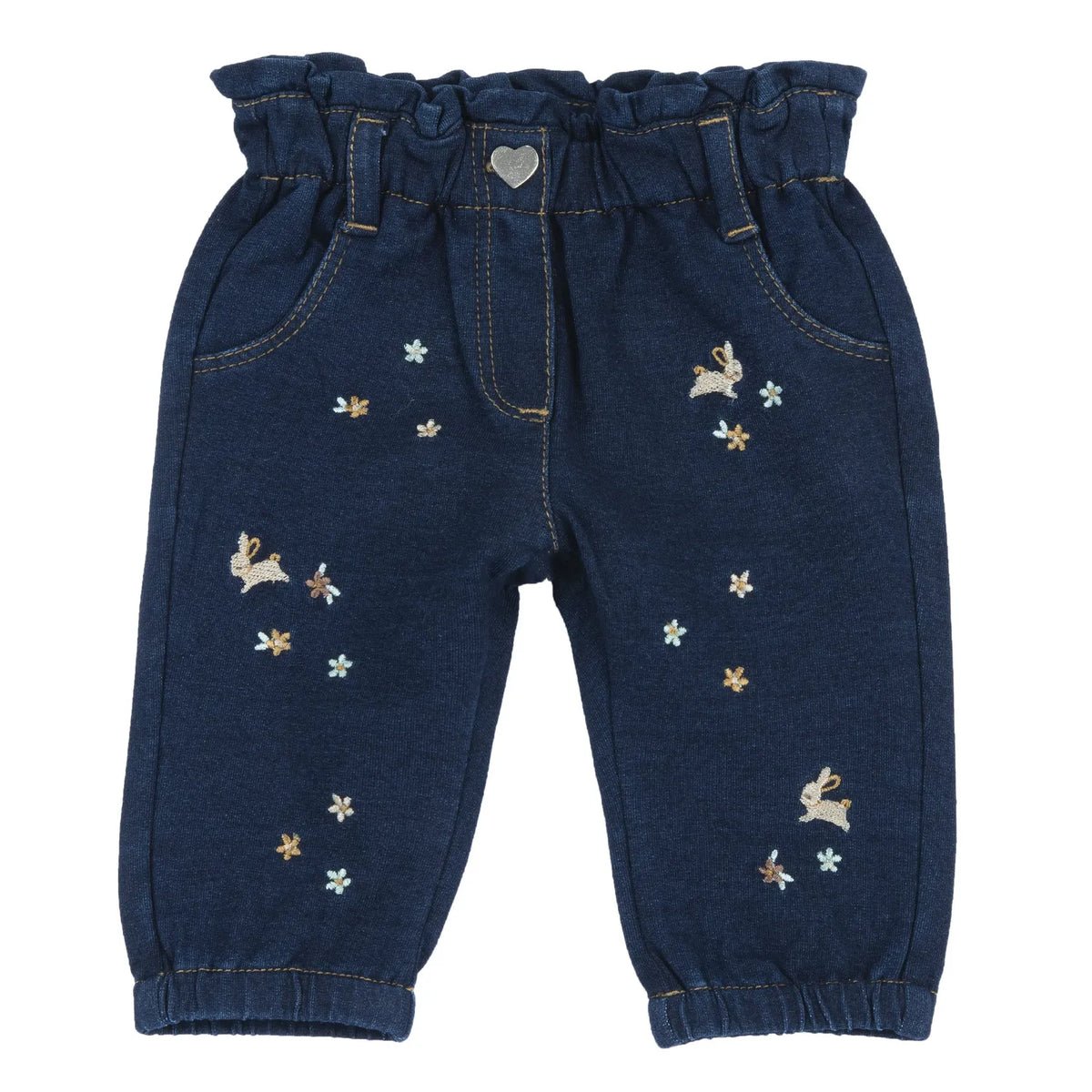 Girls Dark Blue Embroidered Jeans