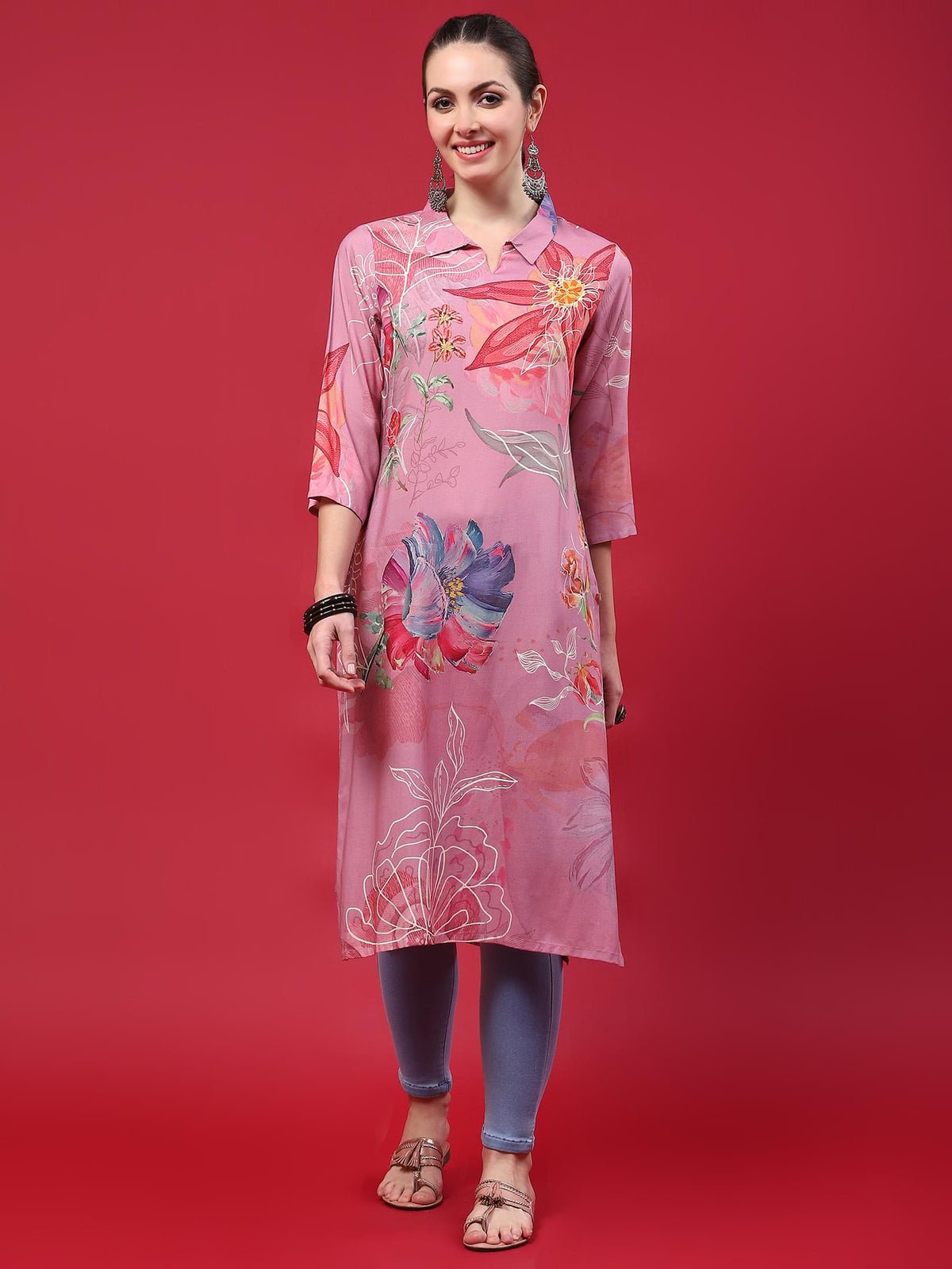 Women Pink Floral Printed Kurta