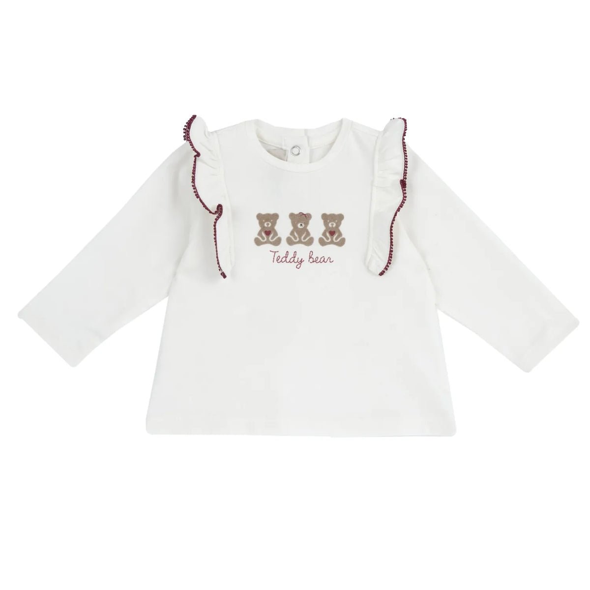 Girls White & Brown Self Design Long Sleeve Top