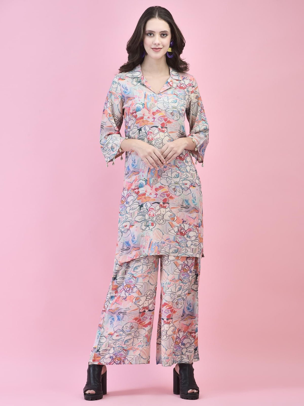 Women Liva (Rayon) Multicolor Abstract Print Co-Ord Set