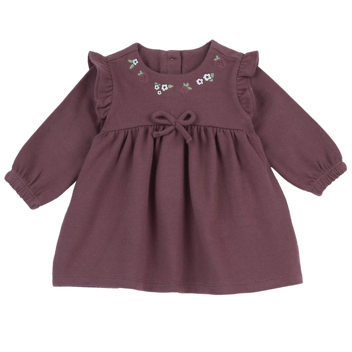 Girls Dark Pink Embroidered Long Sleeve Dress