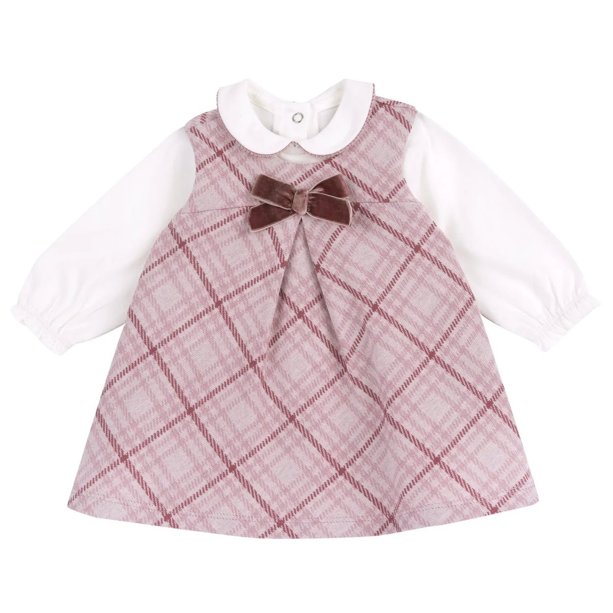 Girls White & Pink Solid Bodysuit with Pinafore Dress