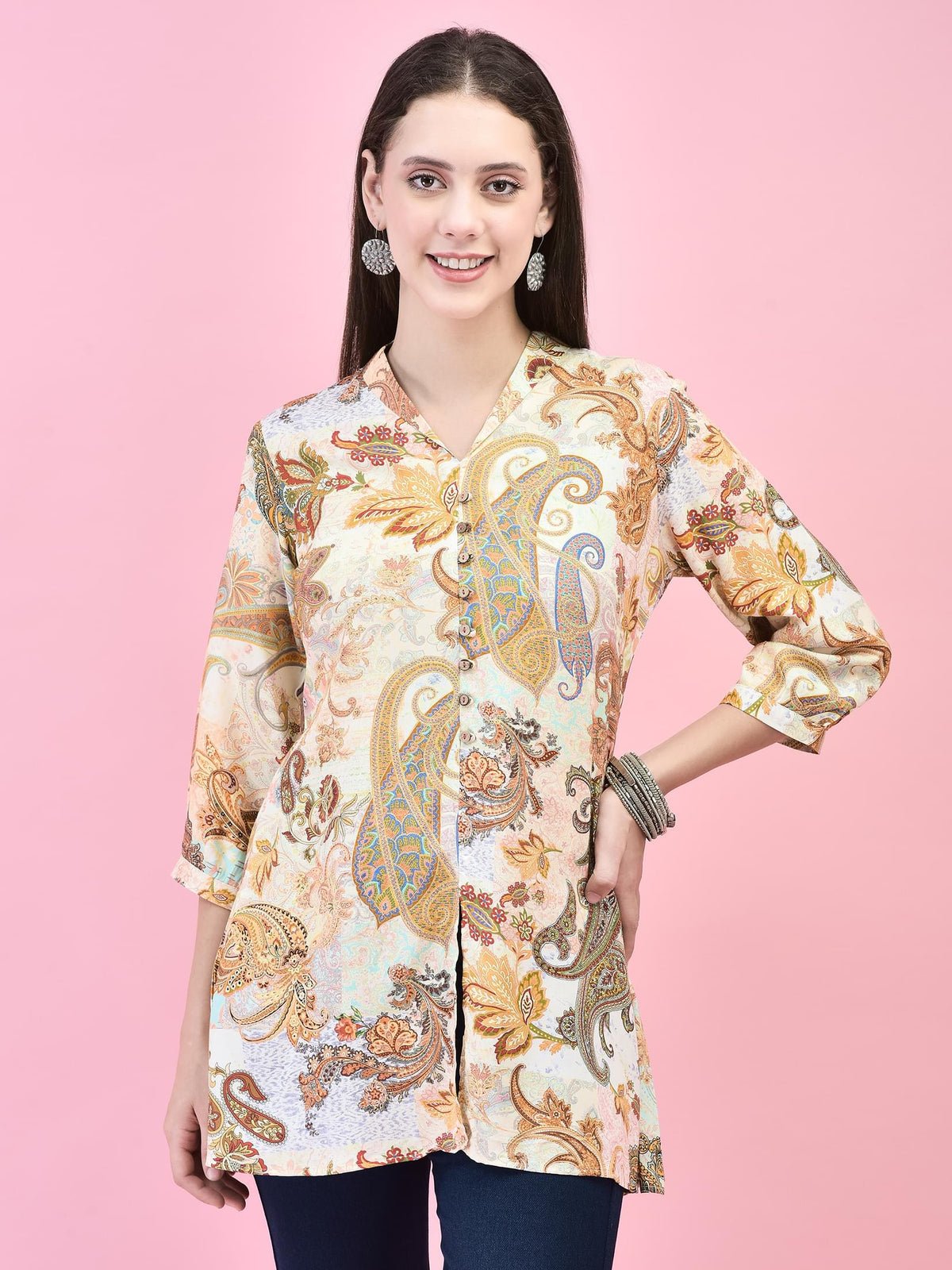 Women Liva (Rayon) Multicolor Paisley Print Tunic